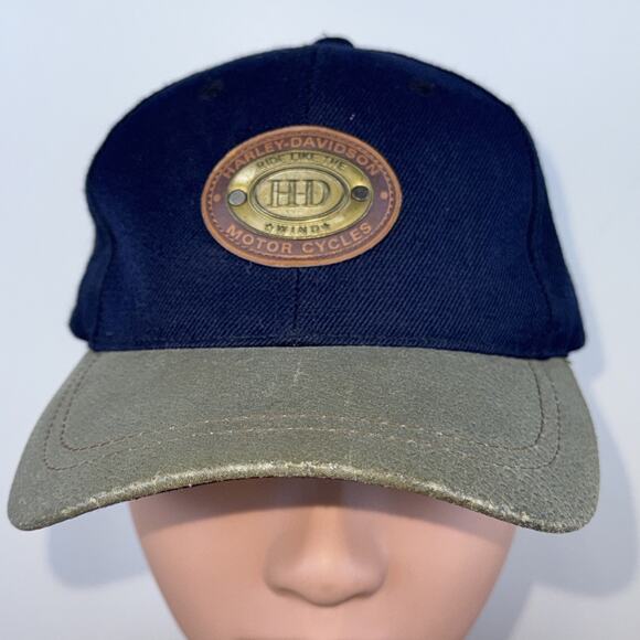 Vintage Harley Davidson Hat Cap Strap Back Black Ride Like The Wind Wool Leather - Picture 5 of 11